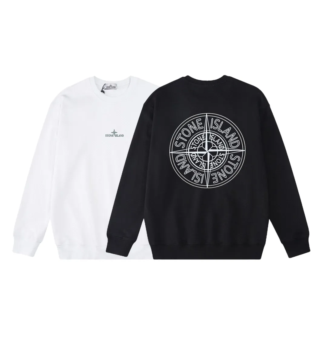W810#P160💰 Stone Island classic compass logo printed round neck long-sleeved sweatshirt! Versatile base round neck sweatshirt for couples! Simple armband design, customized 1*1 thread (fine texture), 380g double-strand large terry fabric, very good quality, foreign trade craftsmanship, respect the original version! The threads at the cuffs and hem are all original bartacks! The time-consuming and material consumption distinguishes the ordinary version on the market! Tops worn by celebrities from all walks of life on INS, can be matched with couple styles!  Color: Black White Size: M-XXL